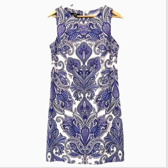 Women's 10 Paisley Purple Blue Sleeveless Career Work Knee Length Sheath Dress - Picture 1 of 4